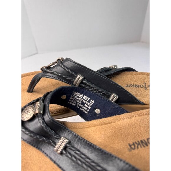 Minnetonka Womens Navy Leather Slip-on Sandals SZ 10 Travel Vacation - Picture 6 of 9